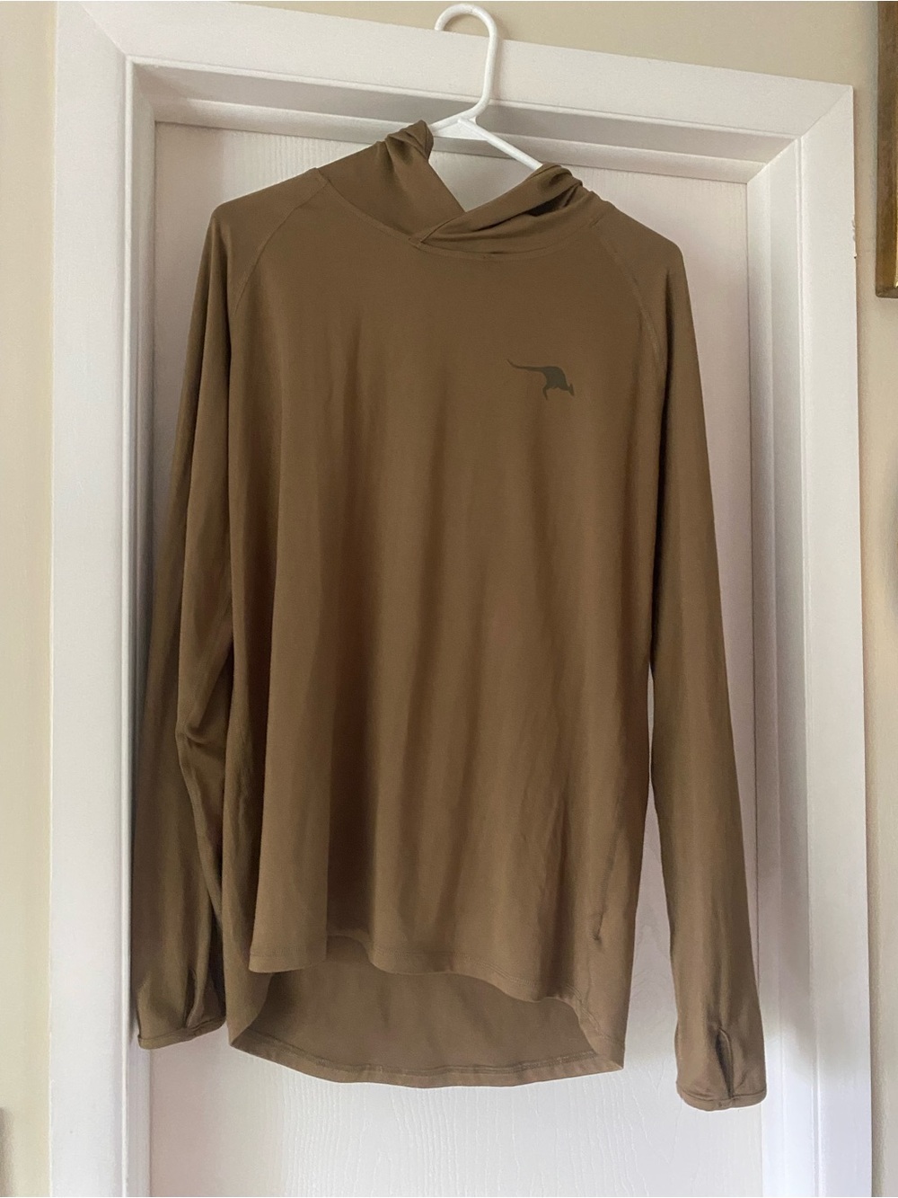Men's Long Sleeve Hooded Shirt in Olive Brown